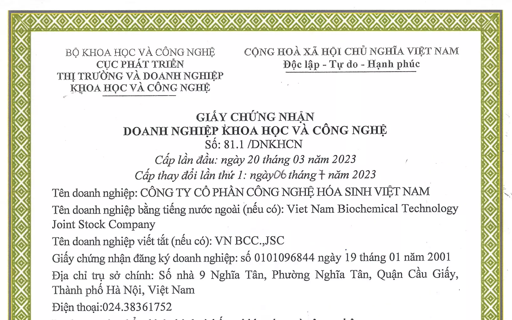 bcc doanh nghiệp khoa học công nghệ