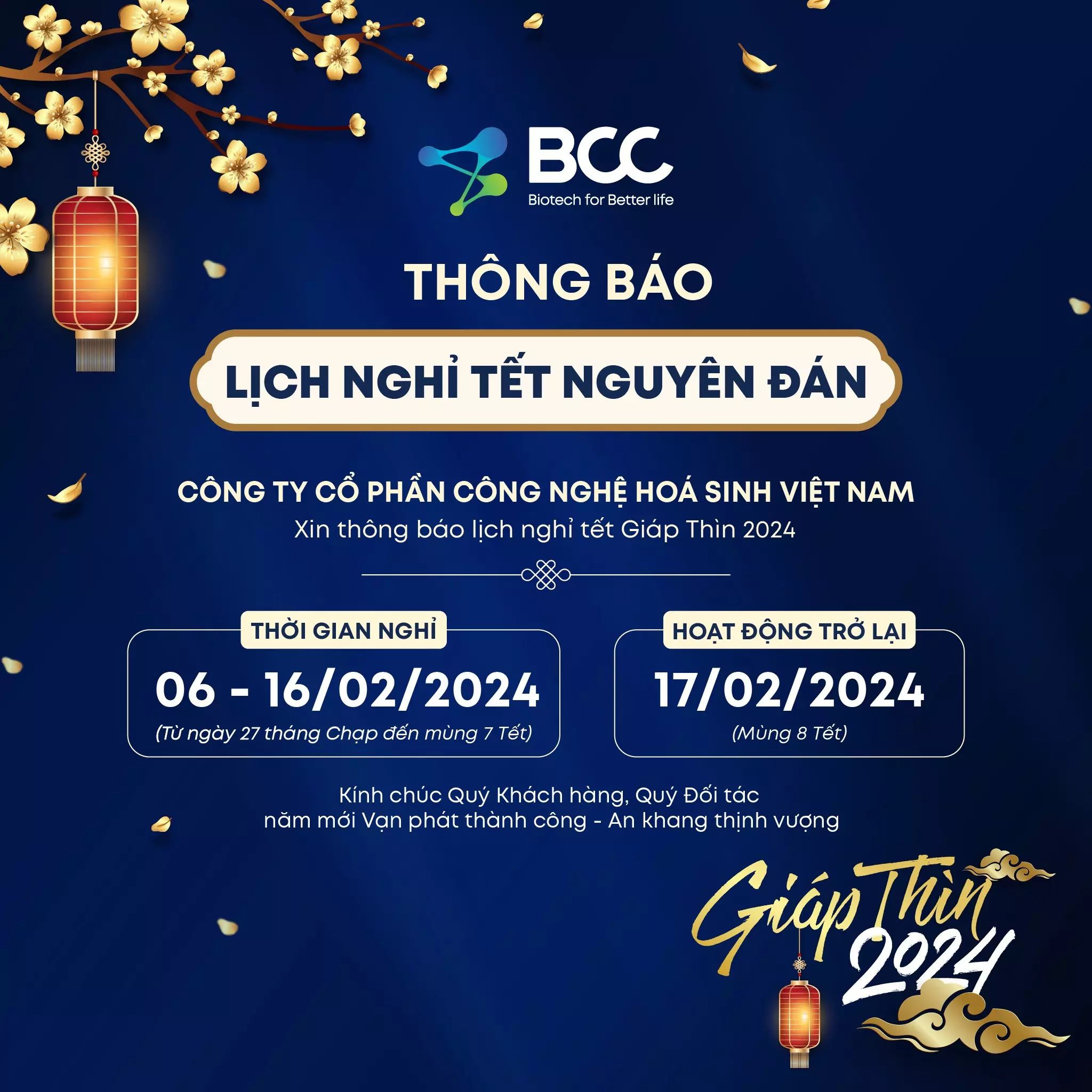 thông báo lịch nghỉ tết nguyên đán 2024