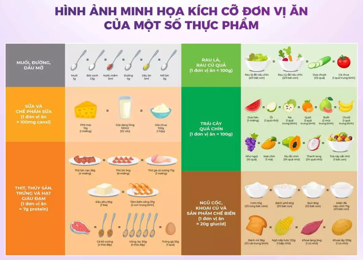 minh họa kích cỡ đơn vị ăn